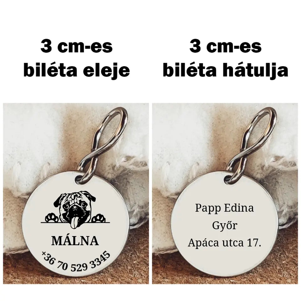 Kutyabiléta Mopsznak 2 méretben