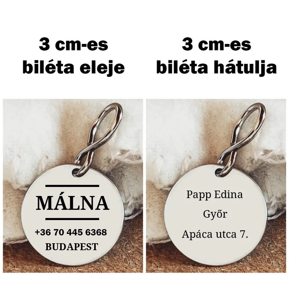 Kutyabiléta – gravírozott, egyedi kutyabiléta gravírozás 1 méretben