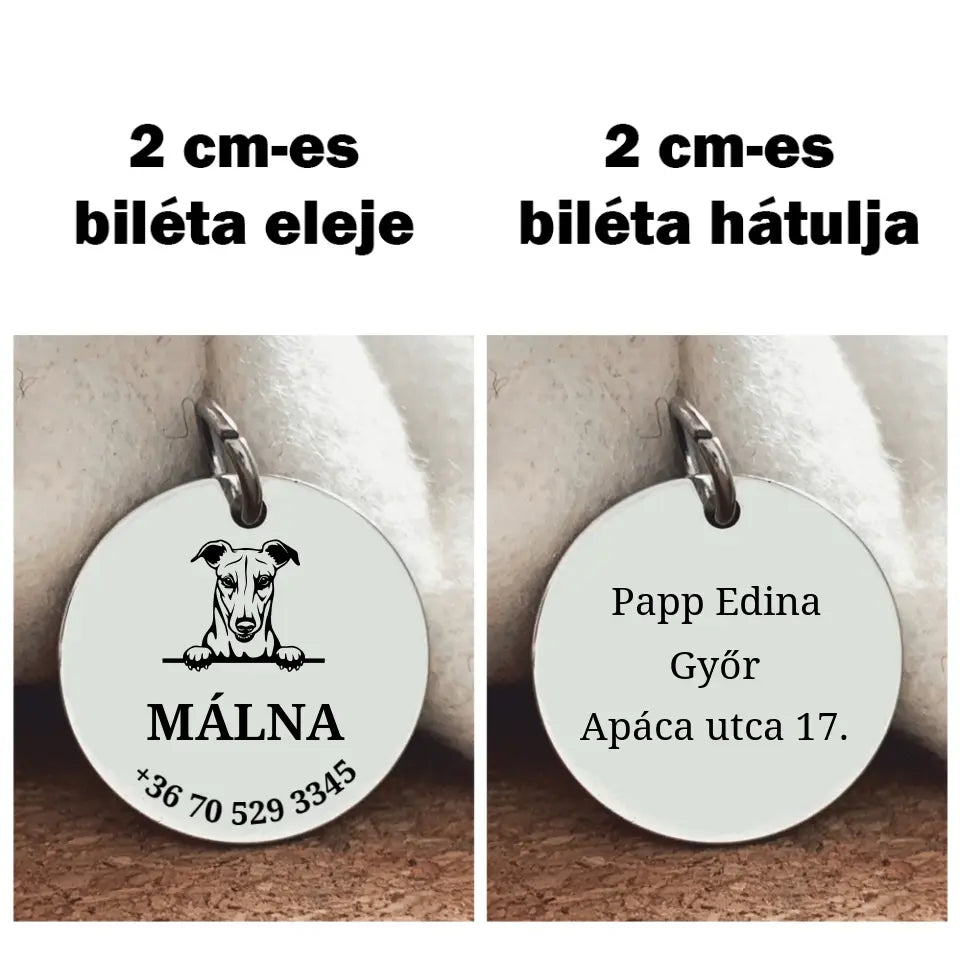 Biléta Agár kutyusnak a gazdi adataival