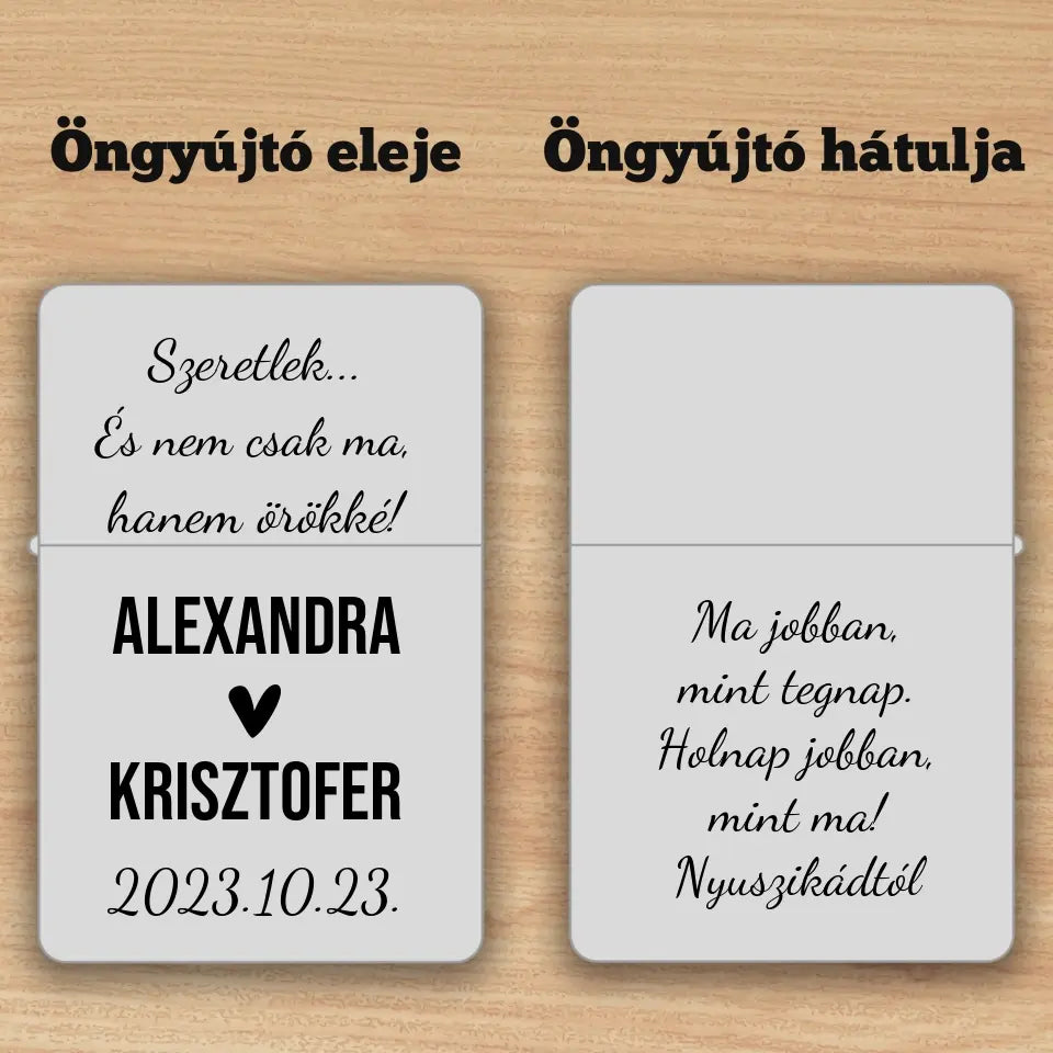 Szerelmes, Zippo öngyújtó pároknak - évfordulós ajándék, egyedi ajándék
