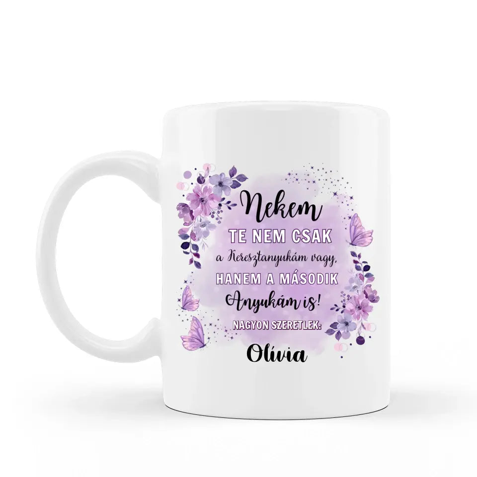 Lila ajándék bögre keresztanyáknak