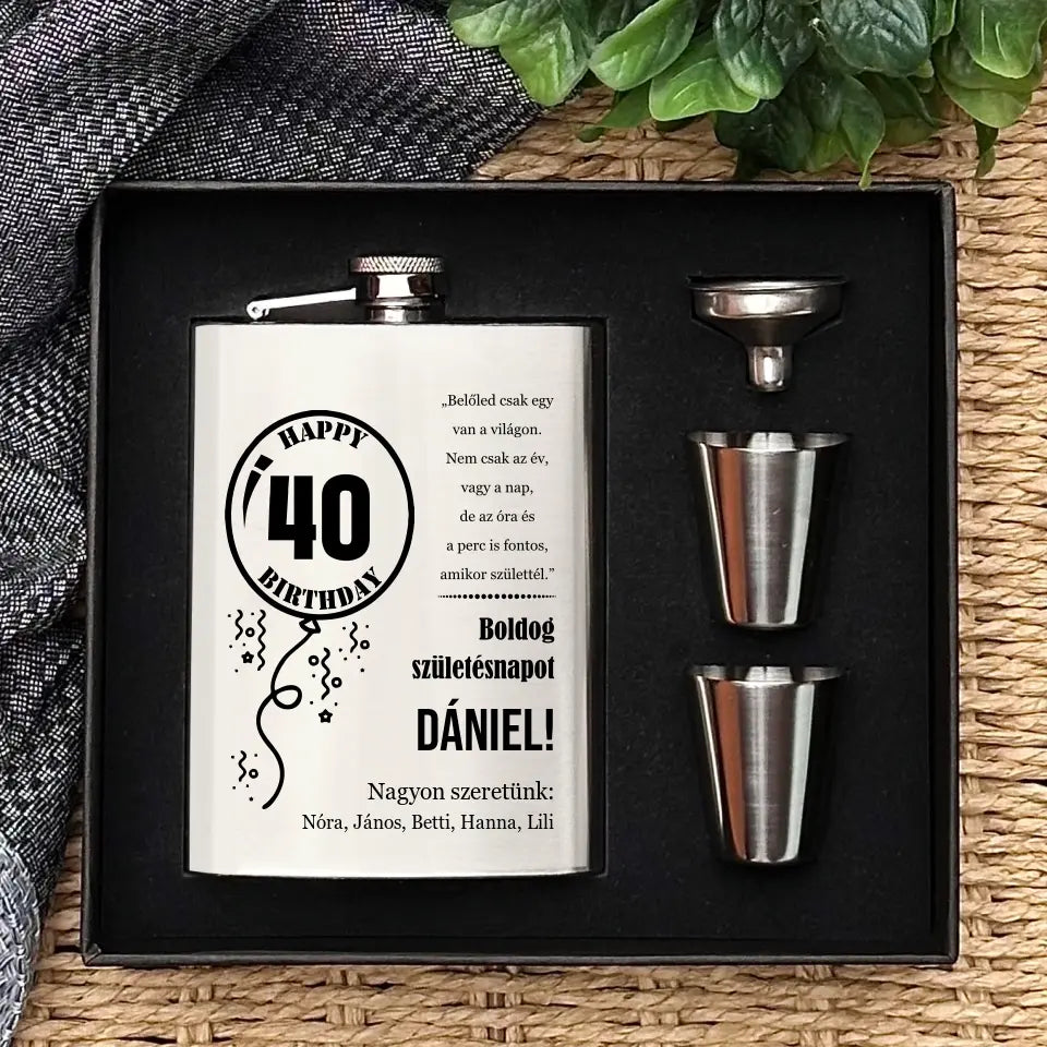 40. szülinapi ajándék - gravírozott flaska szett