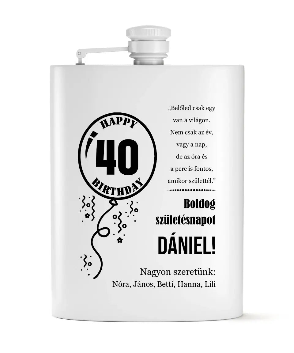 40. szülinapi ajándék - flaska szett idézettel, névvel