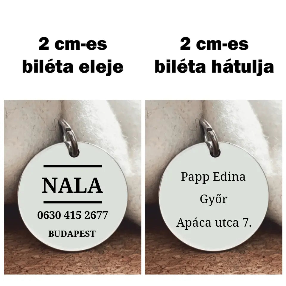 Gravírozott macska biléta, felnőtt macskák részére, a gazdi adataival