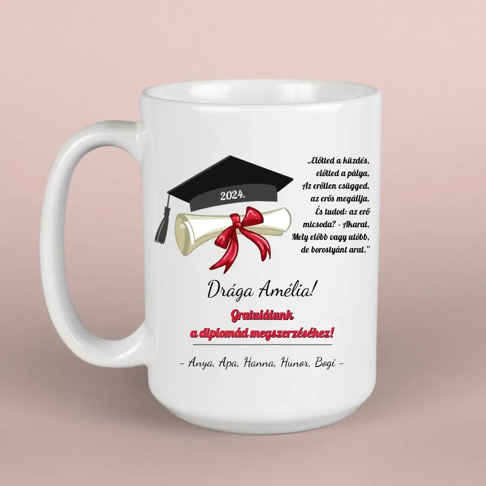 Diploma ajándék bögre lányoknak idézettel