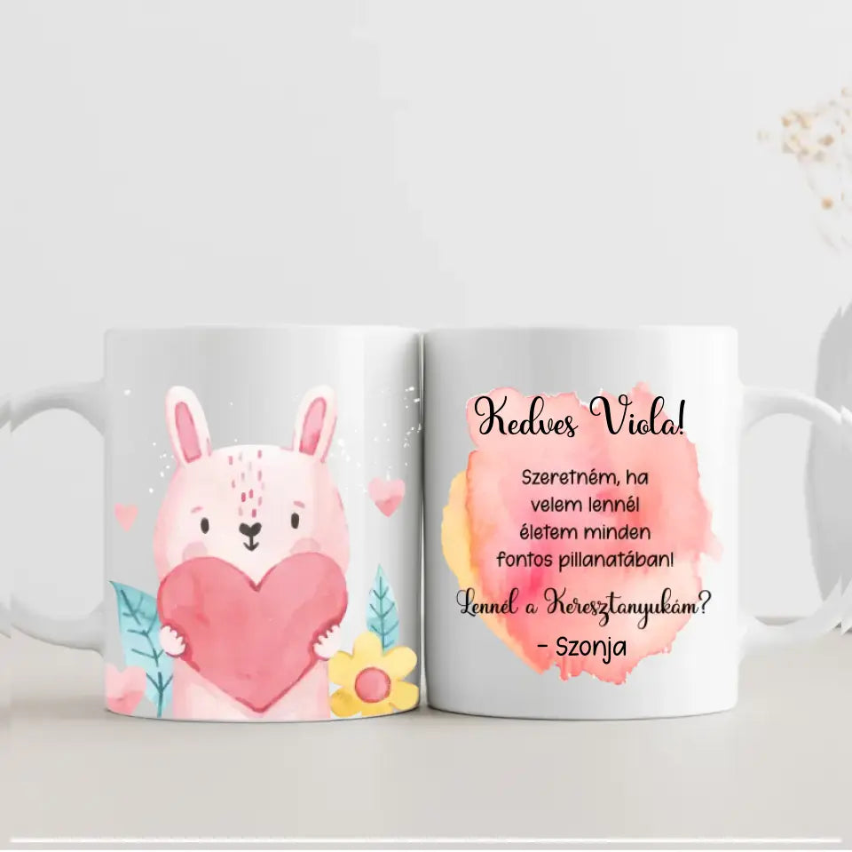 Keresztanya felkérő bögre cuki állatkával