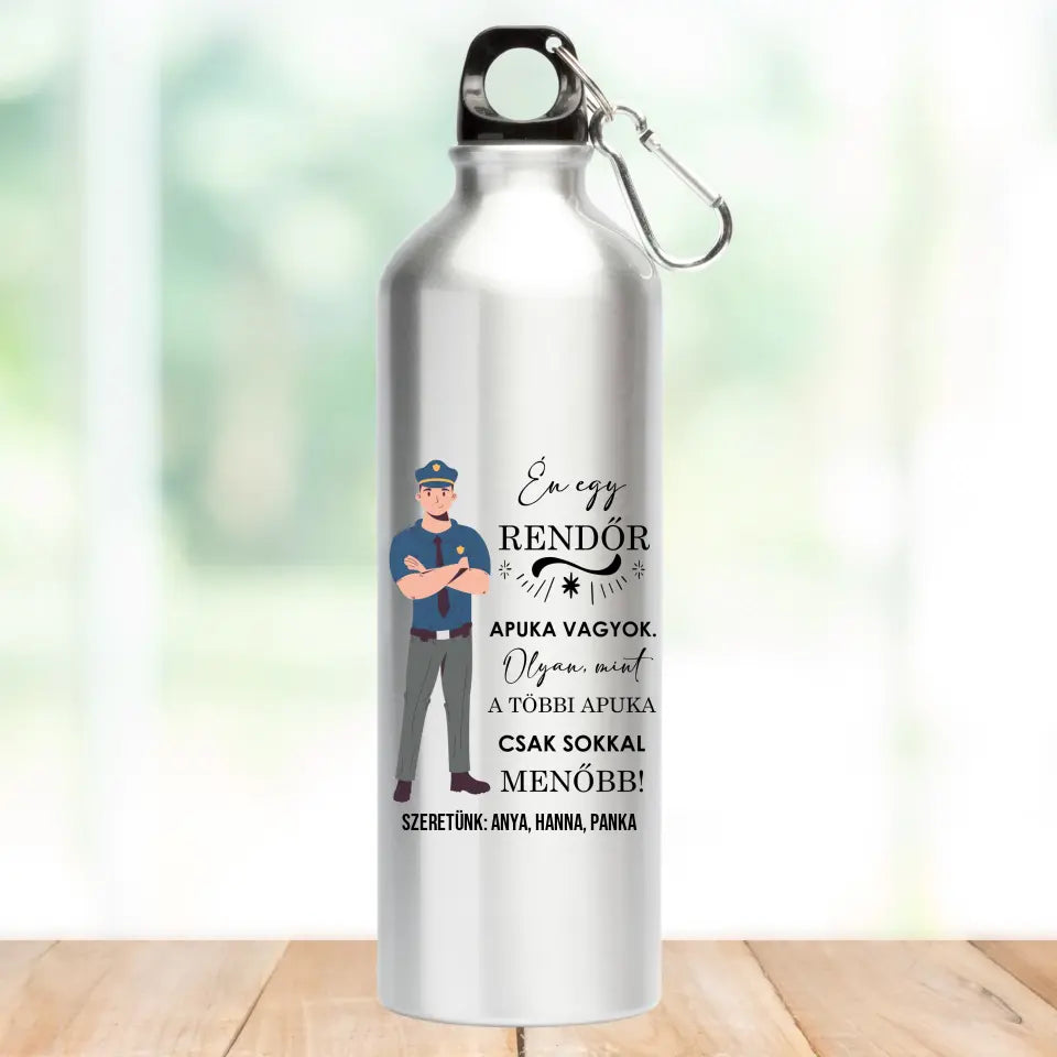 ajándék rendőrnek, ezüst színű kulacs
