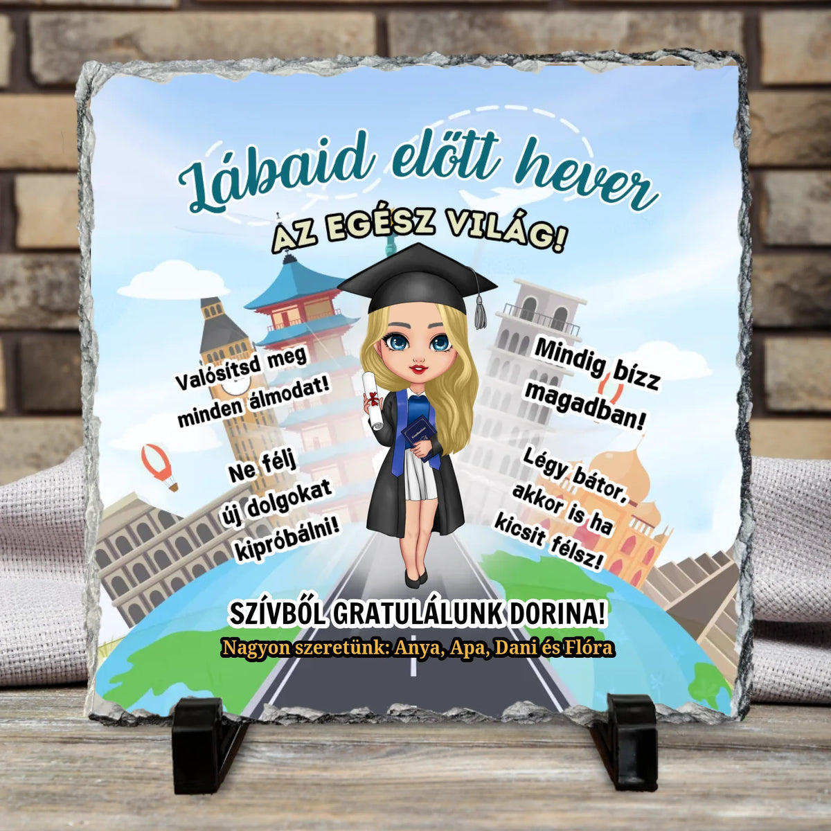 Ajándék ballagásra lánynak - egyedi kőtábla