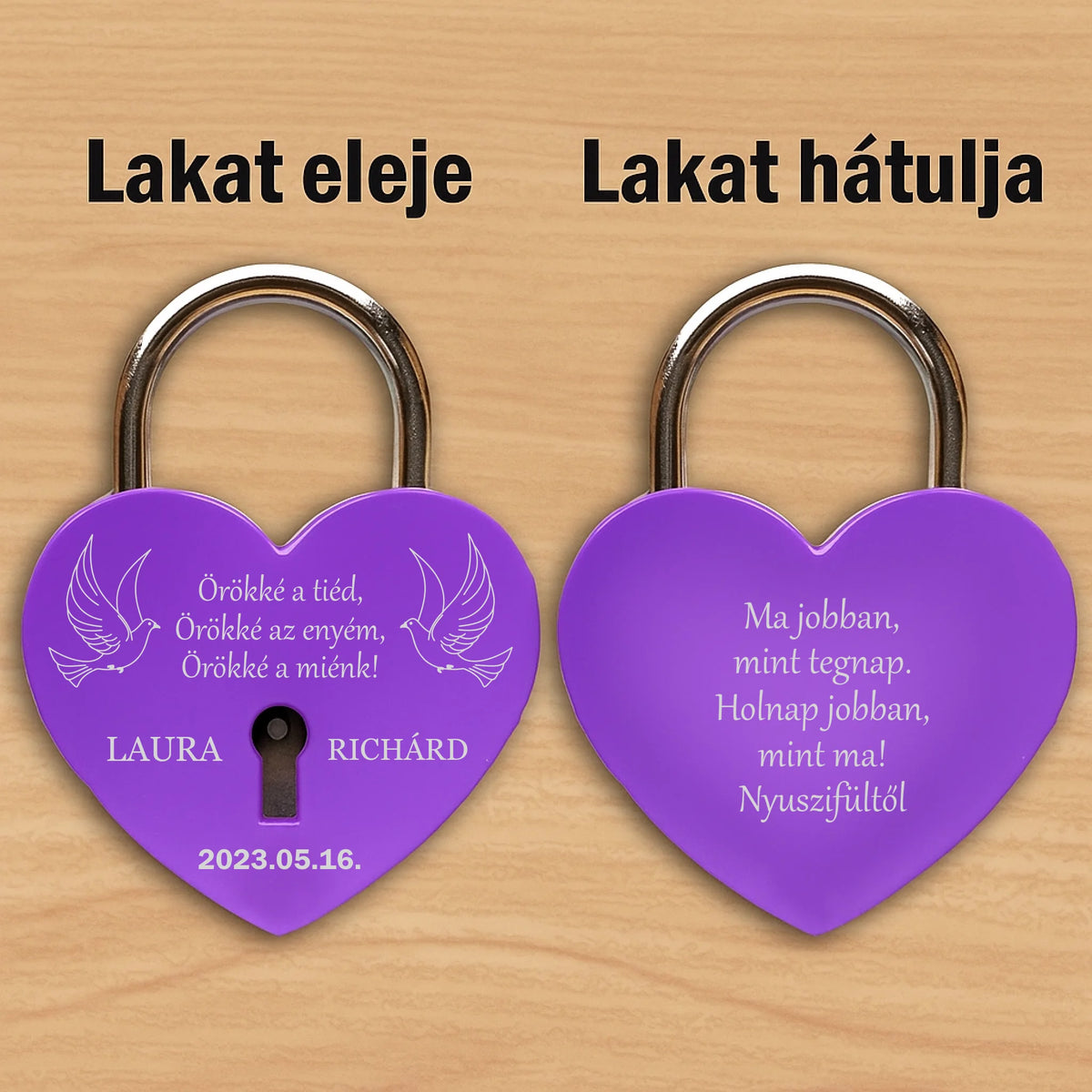 Lila szív lakat 2 oldalas