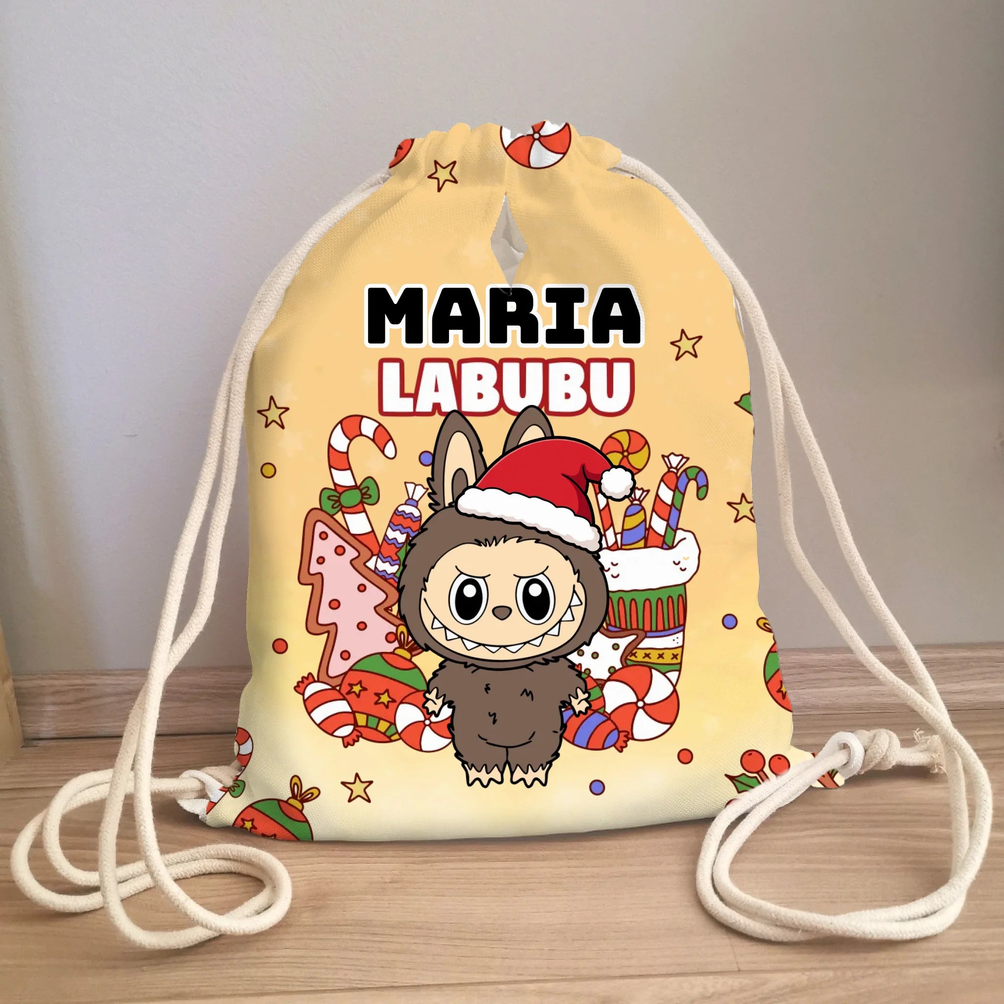 Sac de gimnastică de Crăciun cu Labubu