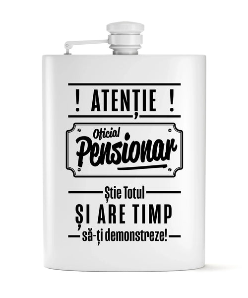 Cadou amuzant pentru pensionare – set de flașcă gravat