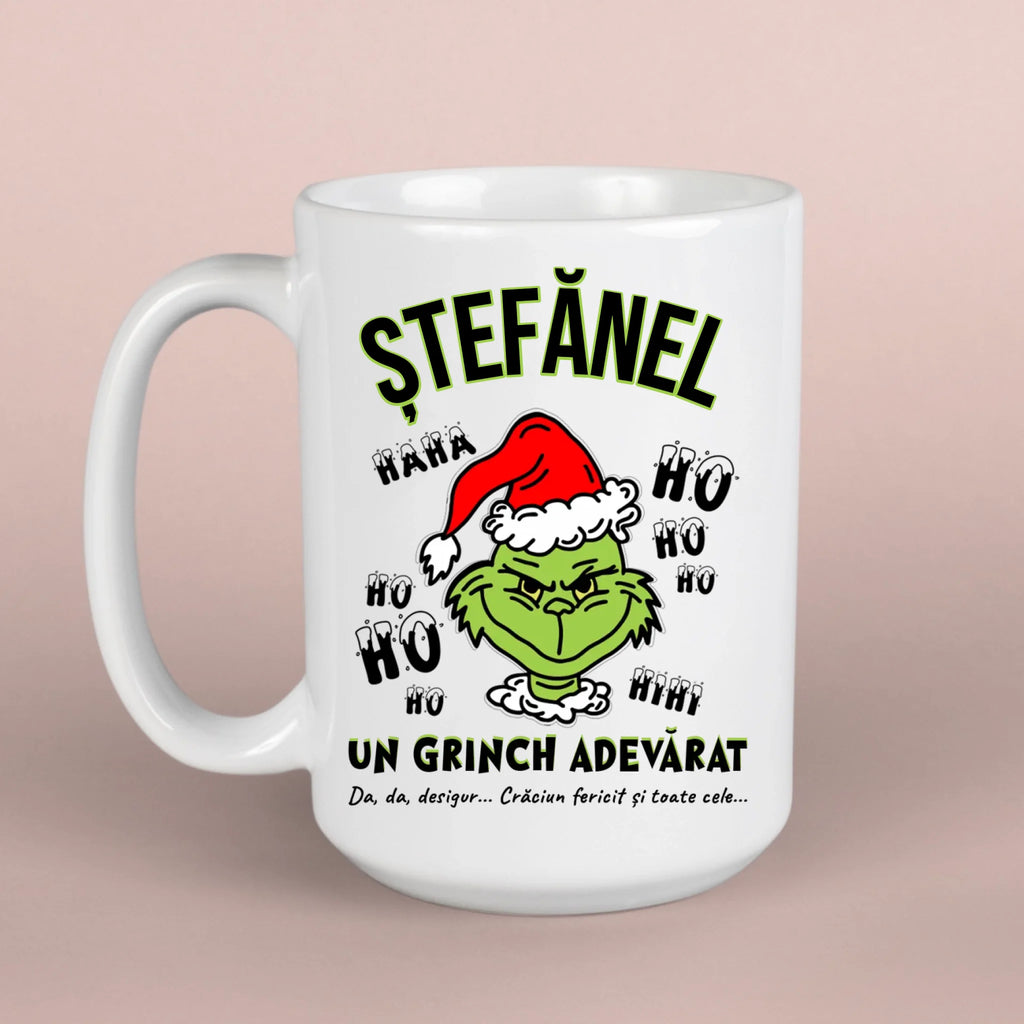 Cană Grinch cu numele tău – cadou amuzant de Crăciun