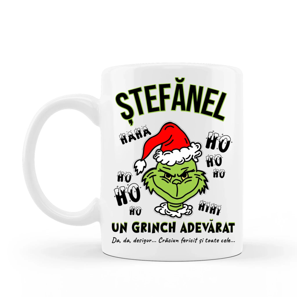 Cană Grinch cu numele tău – cadou amuzant de Crăciun