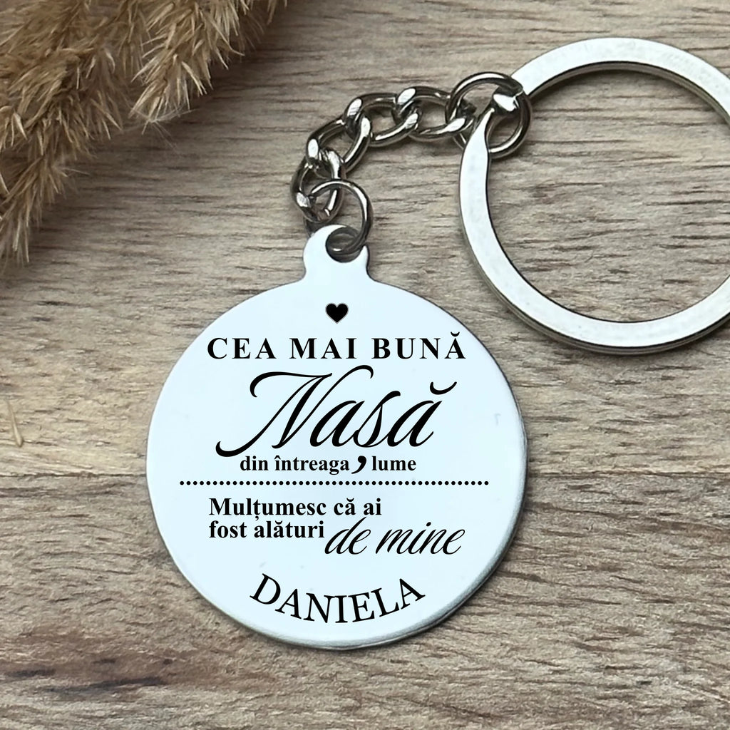 Breloc gravat pentru nașă