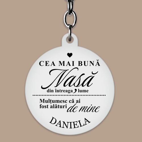 Breloc gravat pentru nașă