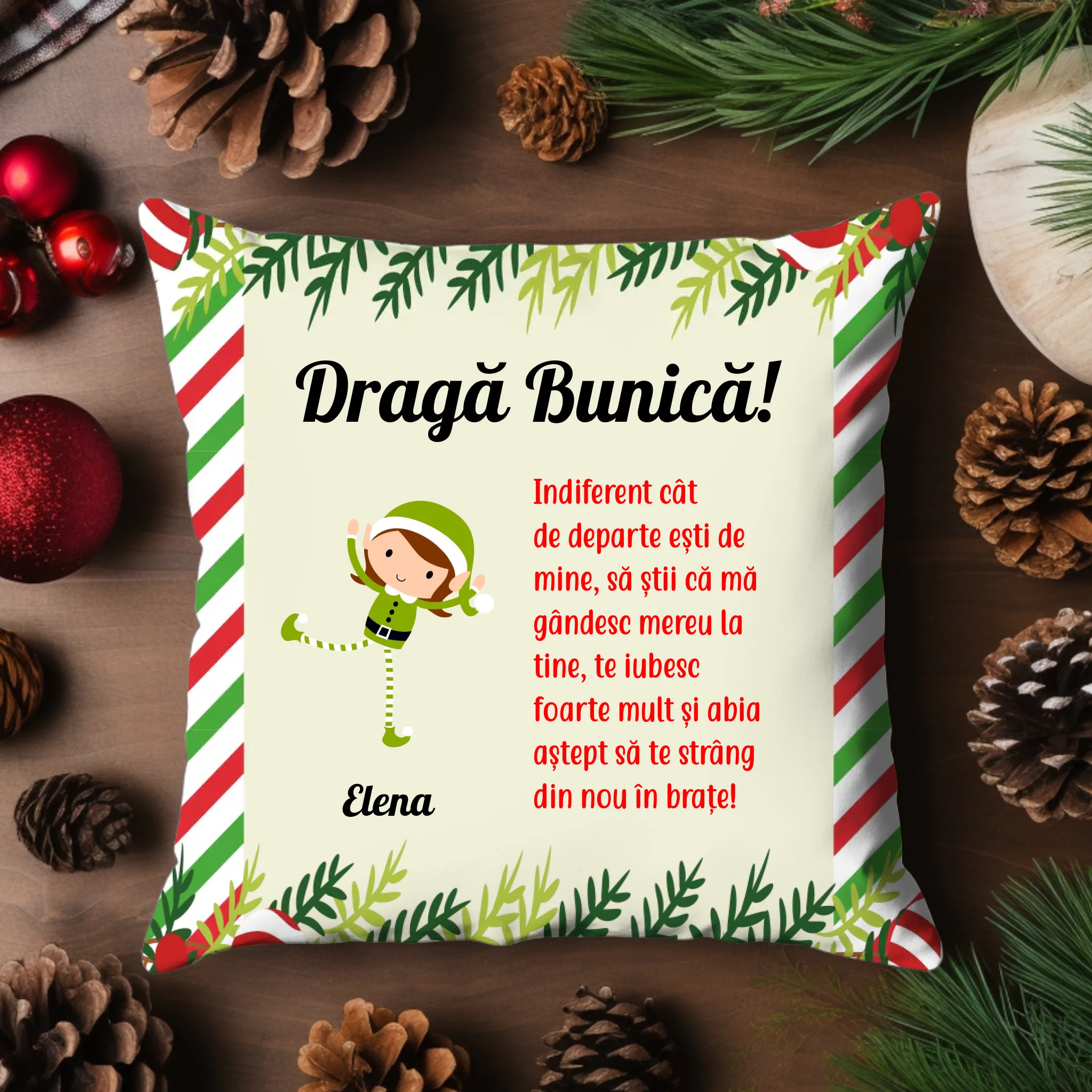Pernă de Crăciun cu numele nepoțeilor