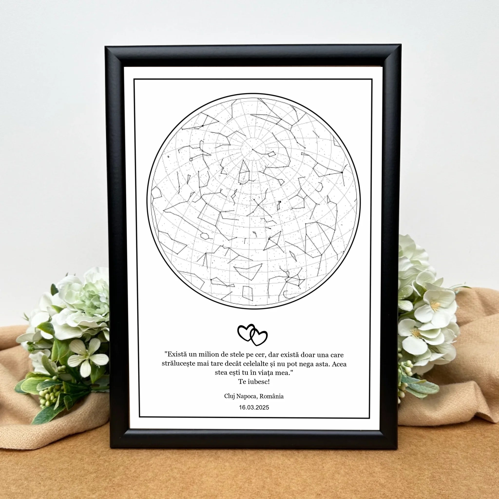 Tablou personalizat cu harta stelelor pentru îndrăgostiți