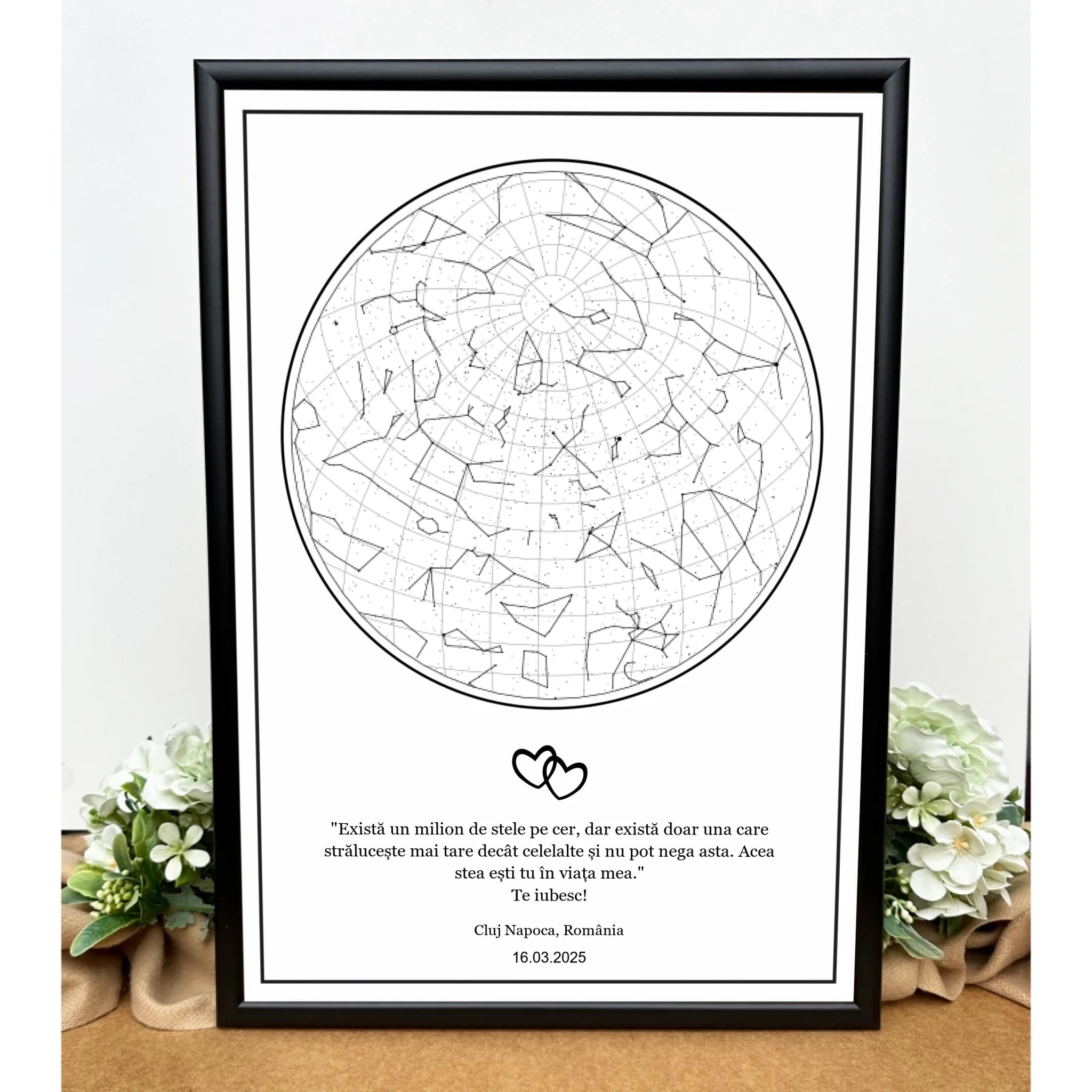 Tablou personalizat cu harta stelelor pentru îndrăgostiți