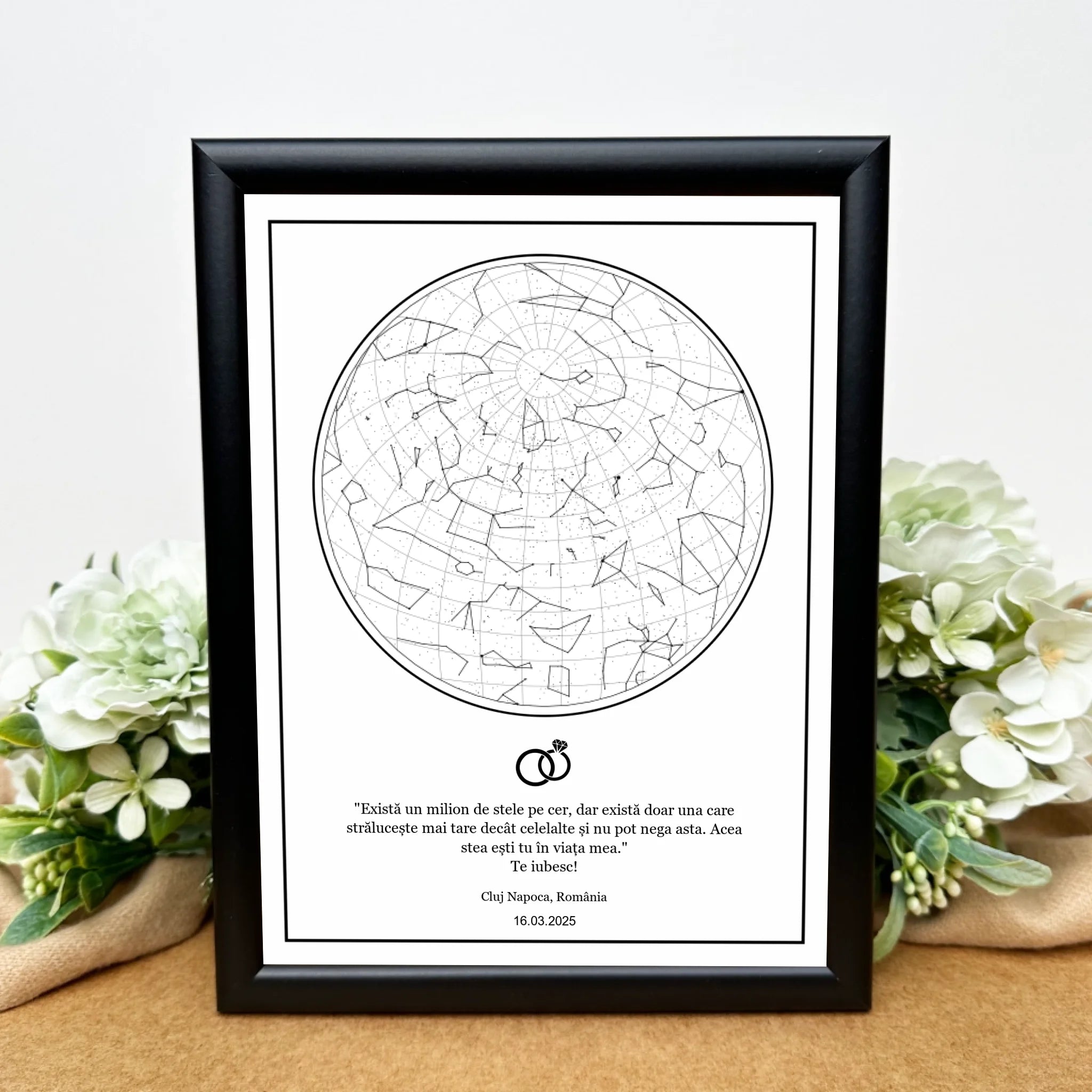 Tablou personalizat cu harta stelelor pentru nuntă