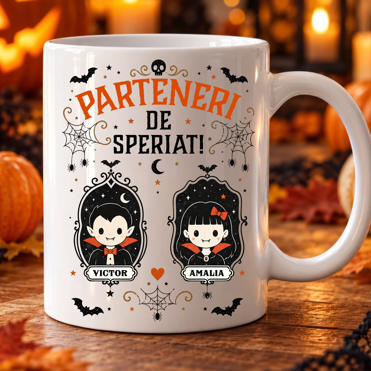 Parteneri de speriat - Cană de Halloween pentru cupluri
