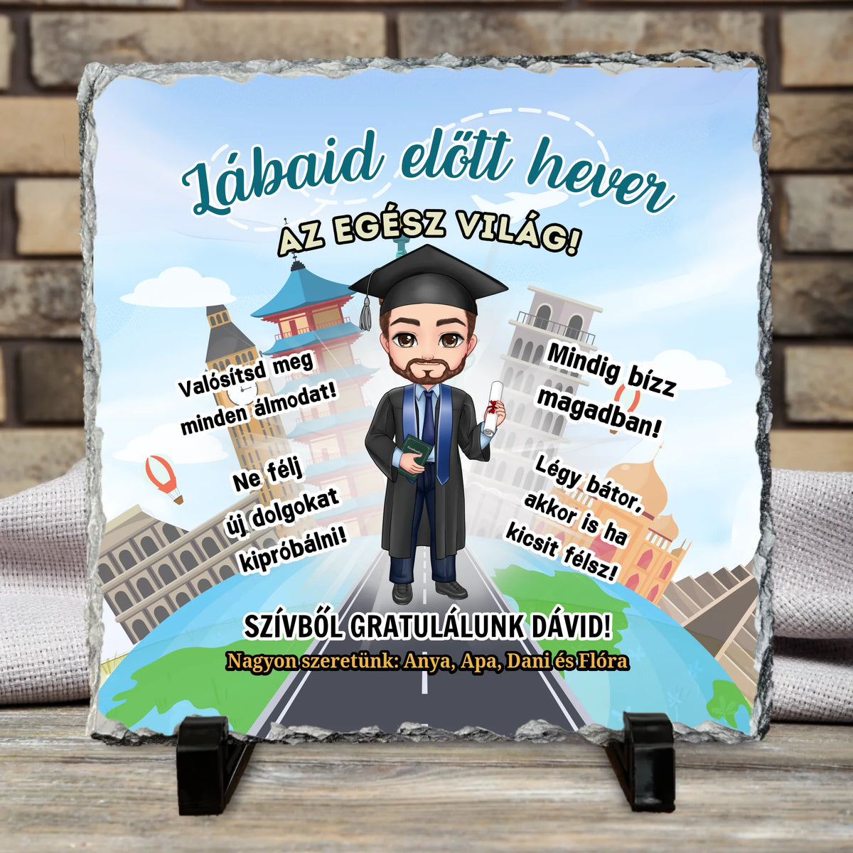 Ajándék ballagásra fiúnak - egyedi kőtábla