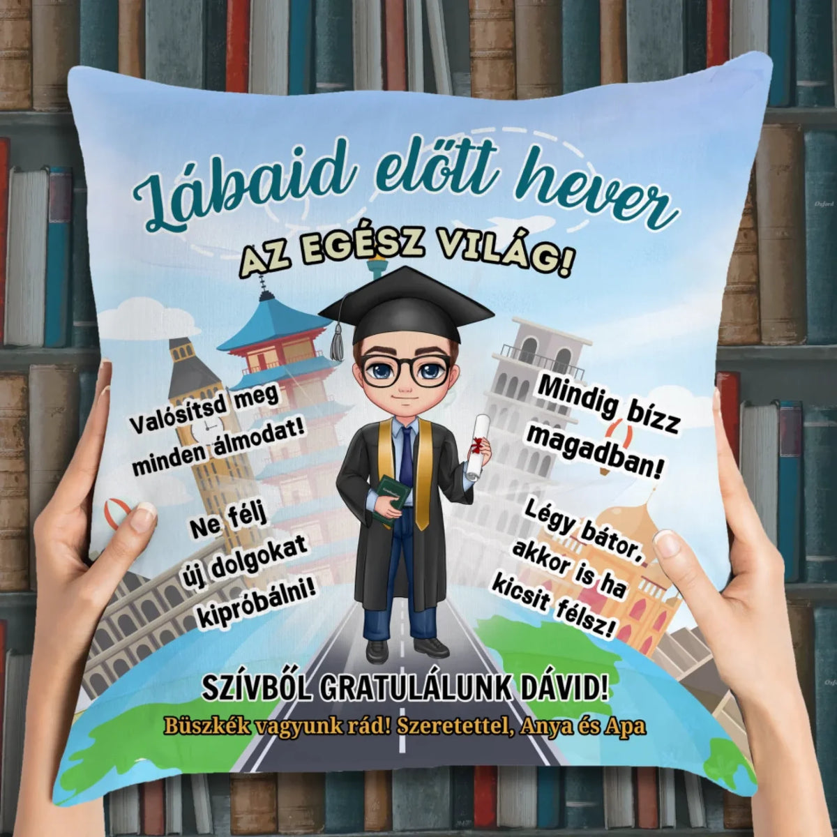 Ballagási ajándék fiúnak - személyre szabható párna