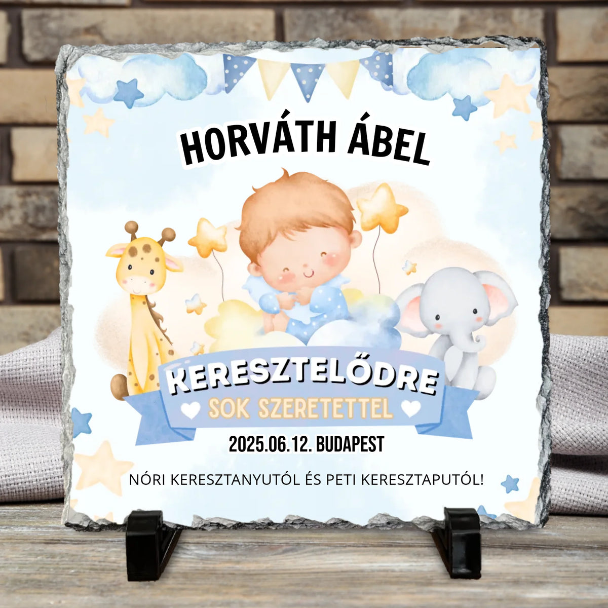 Cuki kisfiús kőtábla keresztelőre