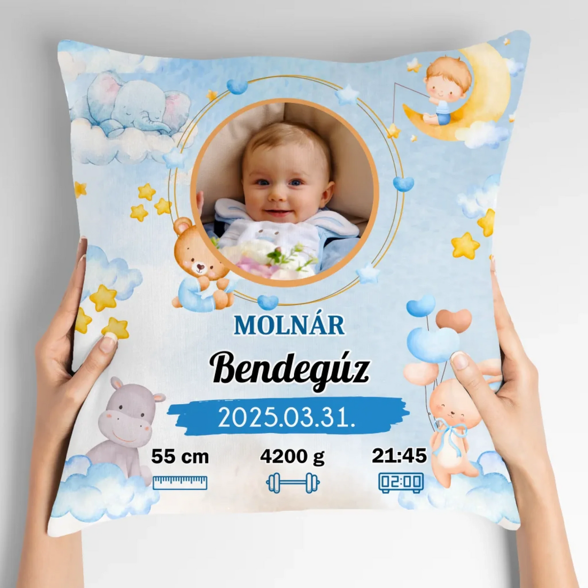 Kisfiús baba emlék párna fényképpel