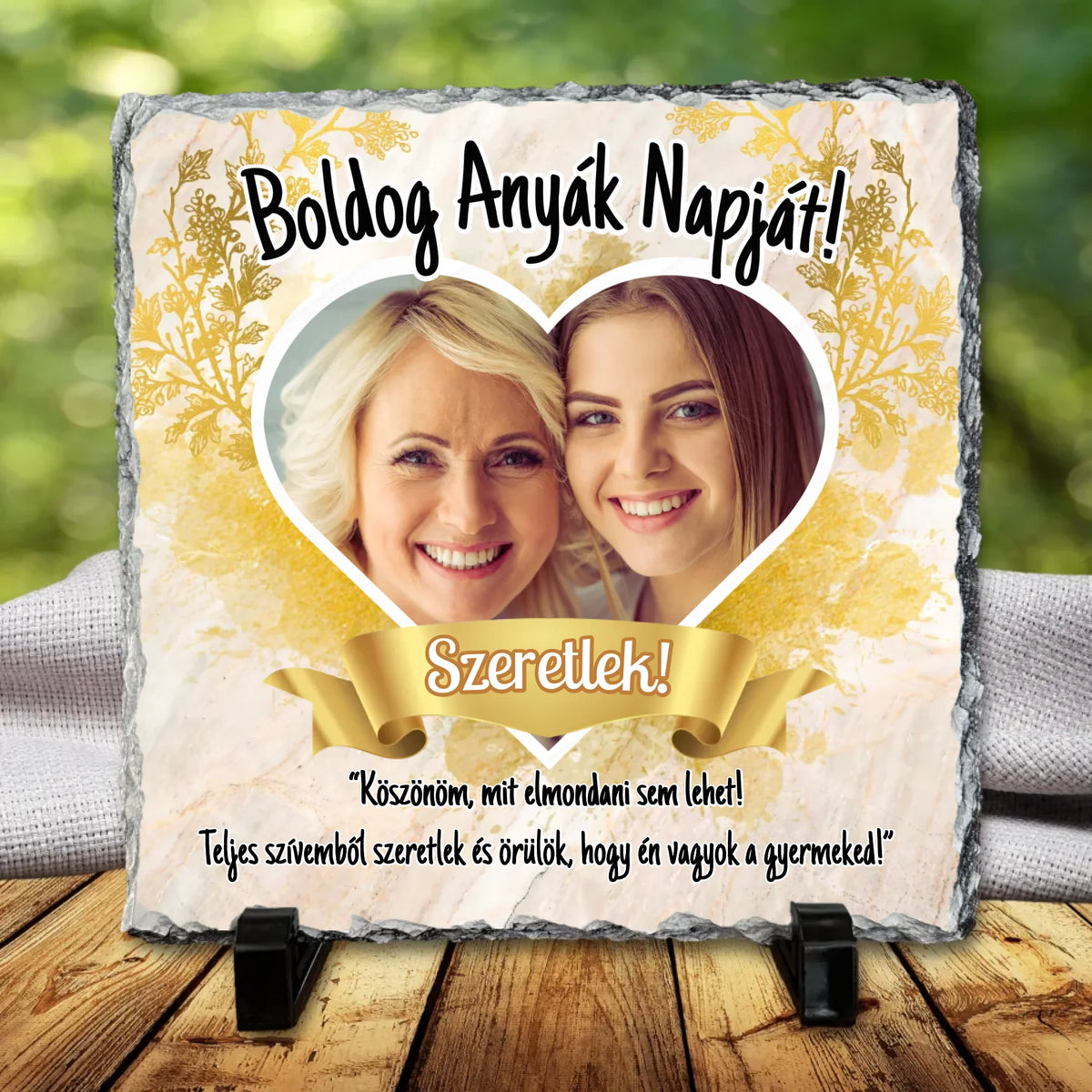 Szív fotós kőtábla - anyák napja ajándék